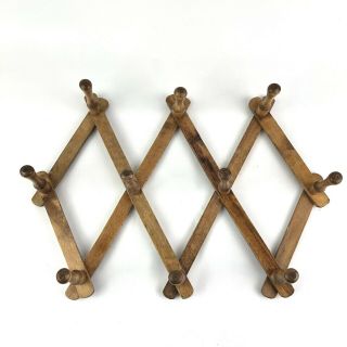 Vintage Wood Expandable Accordion Wall Mug Coat Rack - Folding 10 Peg - Japan