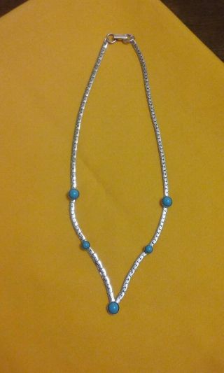 Vintage Sarah Coventry Chain Necklace / Faux Turquoise Silver Tone.  ♡ B1