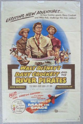 Vintage 1956 Walt Disney Davy Crockett River Pirates 1 - Sheet Movie Poster