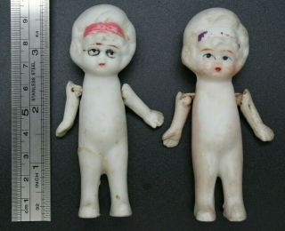 Vintage 2 Small Bisque Dolls Made In Japan Jointed Arms 3 1/2 "