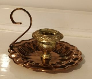 Vintage Antique Brass And Copper Candle Candlestick Holder Brass Handle