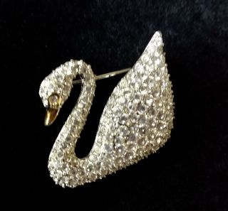 Vtg Swarovski Signature Swan Brooch Pin Clear Austrian Crystal