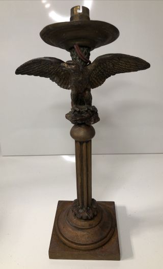 Eagle Lamp Stand Base Rotates Vintage Antique Brass ? Metal