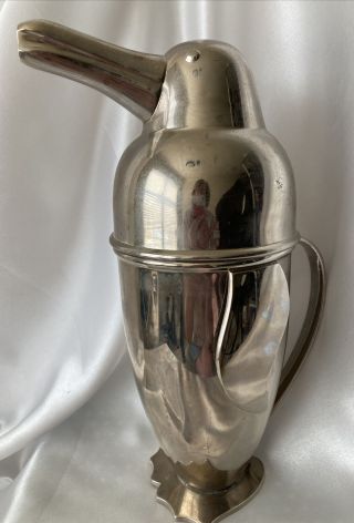 Restoration Hardware Tall 11 " Silver Plated Penguin Martini Cocktail Shaker