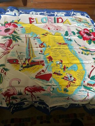 Vintage Florida Scarf.  Very Colorful.  22 X 26”.  Made In Japan.  Silk?