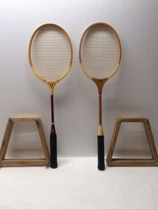 Vintage Spalding & Macgregor Badminton Rackets With Presses
