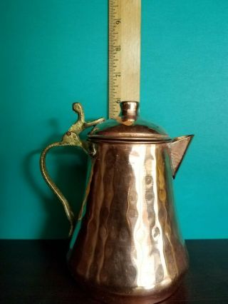 Vintage Hammered Copper Tea Pot Kettle Pitcher 6 " Tall Decorative Brass Handle