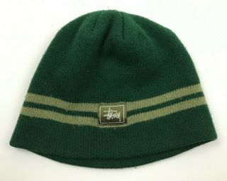 Vintage Stussy Hat Skull Cap Beanie Green Knit One Size Adult Men 