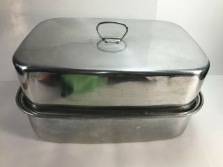Mirro Aluminum Oven Roaster Pan W Vented Lid 17.  25 " X 12.  5 " X 8.  5 " Tray Vtg Usa