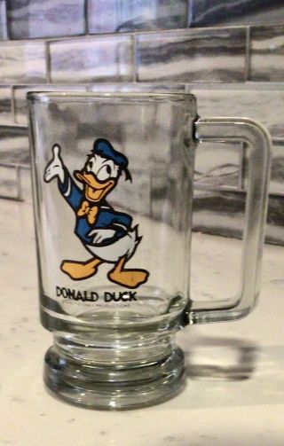 Vtg Walt Disney Productions Donald Duck Heavy Clear Glass Mug Cup Rootbeer