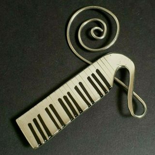 Vintage Mexican Sterling 925 Silver Black Enamel Piano Key & Music Note Brooch