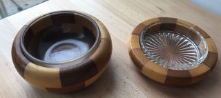 2 Vintage Wooden Bowls With Glass Inserts Cambridgeware