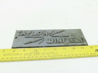 Taylor Winfield Cast Iron Name Plate Vintage Welder 2 - 1/2 " X 8 - 1/4 "