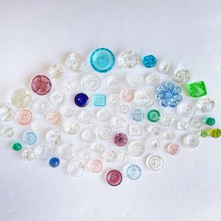 70 Vintage Clear Colored Glass Buttons