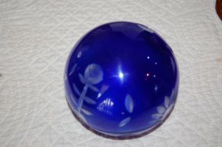 Vintage Cobalt Blue 4 3/4 " Crystal Ball Cut Blue - Clear Glass 2 1/2 " Ground Base