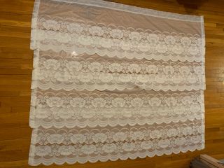 4 Vintage Ivory Off White Lace Curtain Valance Toppers 18” X 60” Each Euc