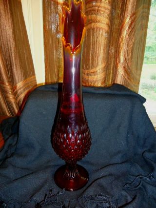 Vintage Fenton Art Glass Red Amberina Vase Hobnail Swung Stretched 15 - 1/2 "