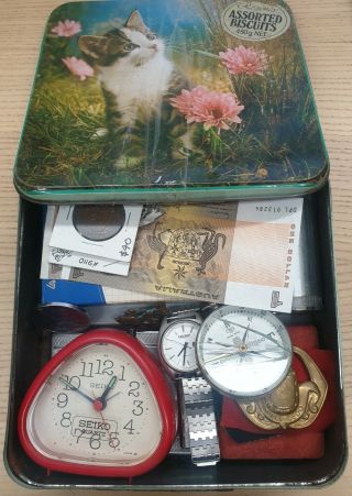 Vintage Personal Effects Watch Clocks Compass Lighter Cigarette Case Badges