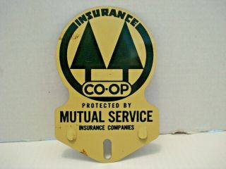 Vintage " Co - Op Mutual Insurance Service " License Plate Topper
