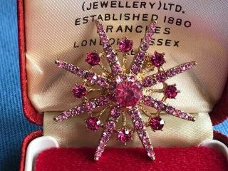 Vintage Style Art Deco Jewellery Crystal Sparkly Pink Star Brooch Pin