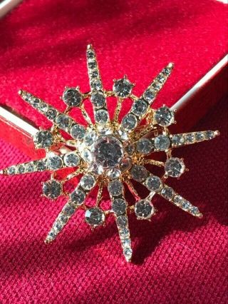 Vintage Style Art Deco Jewellery Crystal Sparkly Gold Star Brooch Pin