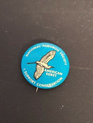 Vintage National Audubon Society Pin - American Egret - Early 1970s Made Usa