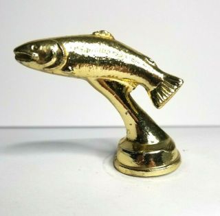 Midcentury Cast Metal Fishing Trophy Topper Vintage Salmon Gold Color Dipped 3 "