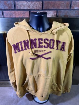 Vintage Minnesota Golden Gophers Ncaa Hockey Hooded Sweatshirt Men Xl Distressed