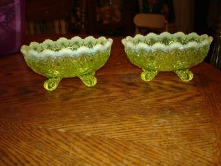 Vintage Fenton Yellow Opalescent Daisy & Button Candle Holders