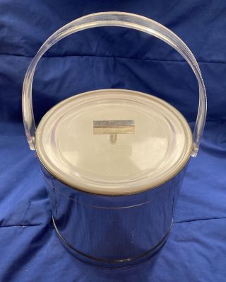 Georges Briard Silver Ice Bucket Lucite Handle Lid Vintage Mid Century Mcm Bar