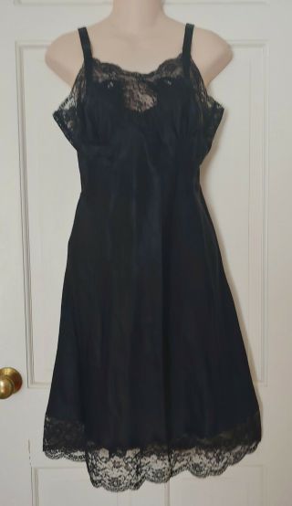 Vintage Barbizon Embrace Full Dress Slip Satin Black Lace Size 13 Jr