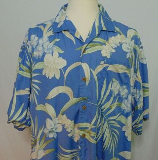 Tommy Bahama Hawaiian Shirt Men Xxl Button Up Vtg Silk Floral Pocket Blue