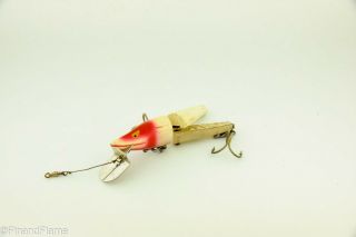 Vintage Heddon Scissor Tail Red & White Antique Fishing Lure Jj3