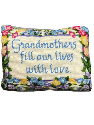 Vintage Needlepoint Pillow Floral Grandmother 12 X 8 Velvet Back