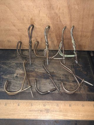 7 Vintage Antique School House Double Twisted Metal Wire - Coat Hooks - Screw In.
