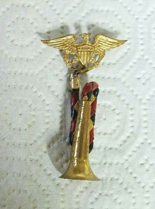 Wwii Era Bugle Pin Red White Blue Braid Eagle With Horn Vintage Military