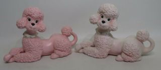 Vintage Ceramic Pink & White Poodle Pair 1966 Handpainted 11 " X 7½ "