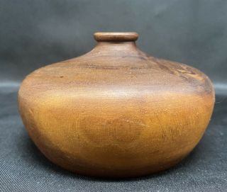 Vintage Italian Hand Turned Wood Vase Mid Century Modern Vase Marked Italy 4”