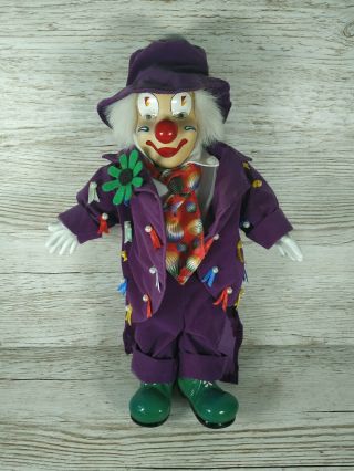 Vintage Soft Clown Doll 12 Inch Tall Painted Porcelain Circus Face Hands & Feet