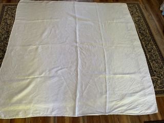 Vintage White Cotton Damask Tablecloth 70 " X 70 "