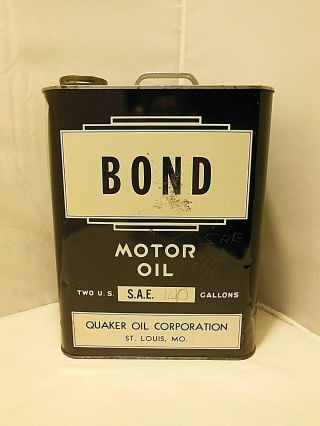Vtg Advertising Bond Motor Oil 2 Gal.  Tin Can Quaker Oil Corp.  St.  Louis,  Mo.