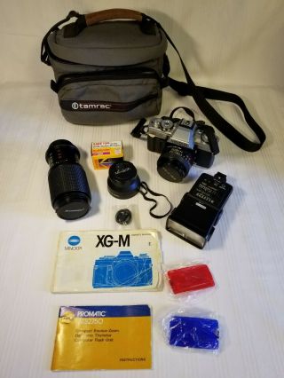 Vintage Minolta Xg - M 35mm Film Camera Bundle W/ Carrying Case