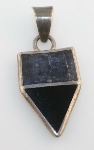 Vintage 925 Sterling Silver Blue Lapis Lazuli Black Onyx Stone Pendant Arrow