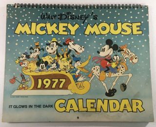 Vintage Walt Disney’s Mickey Mouse Glow In The Dark Blank Calendar 1977 Good