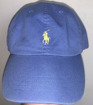Vtg 90’s Mens Polo Ralph Lauren Canvas Hat Blue Adjustable Leather Buckle Back