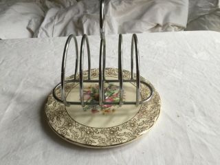 Vintage Retro Gold Pink Roses Chintz Toast Rack Gold With Flower Design