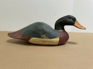 Vintage Hand Carved And Painted Wood Mallard Duck Decoy 15” Long