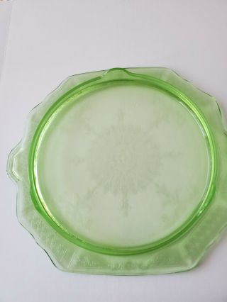 Green Depression Glass Cake Plate 10 inch 3 Footed vintage 3