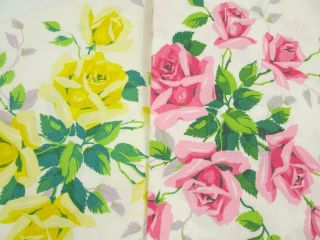 2 Vintage Wilendur Romantic Rose Tablecloths Pink 42x48 Yellow 42x66 Cutters??