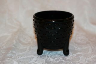 Vintage Black Milk Glass Planter Bowl Footed Hobnail